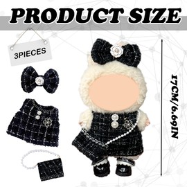 XcnPer 17cm Doll Clothes, 3 Pcs Clothes Accessories, 1 Bow Hair Accessory and 1 Dress and 1 Handbag No Doll, Ideal for Boy and Girl Birthday