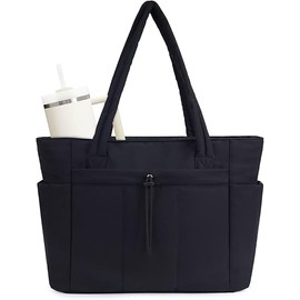 LOTEZAVA Women's Puffer Tote Bag, Large Quilted Handbag for Women, 15.6 Inch Lightweight Shopper Bag, Laptop Bag for Work, Clinic, University and Travel, black, L