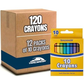 Trail maker (Paquete de 12 lápices de colores de cera brillante a granel, embalaje al por mayor, 10 por caja, 120 lápices en total