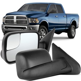 OCPTY A Pair Of Towing Mirrors Replacement Fit For 2002-2008 For Dodge For Ram 1500 2003-2009 For Dodge For Ram 2500/3500 Pickup Tow Mirrors Power Adjusted Heated Black Housing