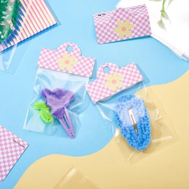 KISSITTY OPP Cellophane Bags 100pcs 2.3x3.9 Inches Small Jewelry Wedding Party Favor Storage Bags with Plum Color Header Cards for Earring Hair Clips Small Presents Bracelets Packaging