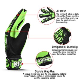 Kickout Premium Goalkeeper Gloves | Funky Goalkeeping Gloves With 3mm Latex For Super Grip & Protection | Adults Kids Boys Glove For Football Goalie (Neon Green, Size 4 suitable for 6-9 Years)