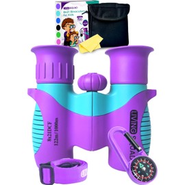 Kids Binoculars 8x21 - Purple Girls Gift Age 3-12, Shockproof Compact Binoculars for Kids with High Resolution Optics for Bird Watching, Stargazing, Hunting, Hiking, with Case, Neck Strap