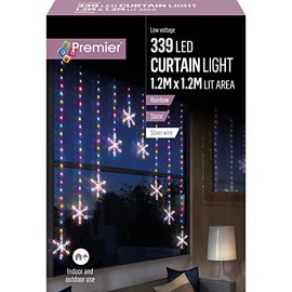 Crillys Premier 1.2m x 1.2m Pin Wire Snowflake V Curtain 339 Rainbow Colour LED Light