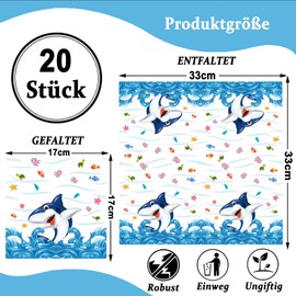 ParPix 20 Stück Hai Servietten Kindergeburtstag, 33x33cm Meerestiere Deko Servietten, Unterwasserwelt Papierservietten, Ozean Thema Party Servietten, Hai Party Papierservietten Geburtstag Babypartys