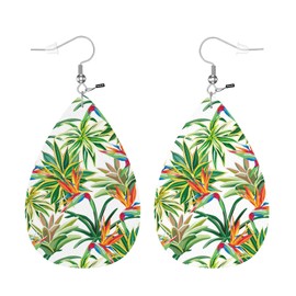 Zokola Bird Of Paradise Faux Leather Teardrop Earrings For Women Friends, Desert Cactus Tropical Flowers Petal Leaf Earrings Dangle Drop Earrings Jewelry