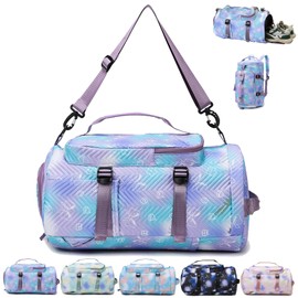 AUNGKWANG Sports Bag Men Women 35L Large Sports Bags Yoga Bag Travel Bag Swimming Bag Waterproof Gym Bag Sports Backpack Training Bag with Shoe Compartment & Wet Compartment, purple, Sports bag