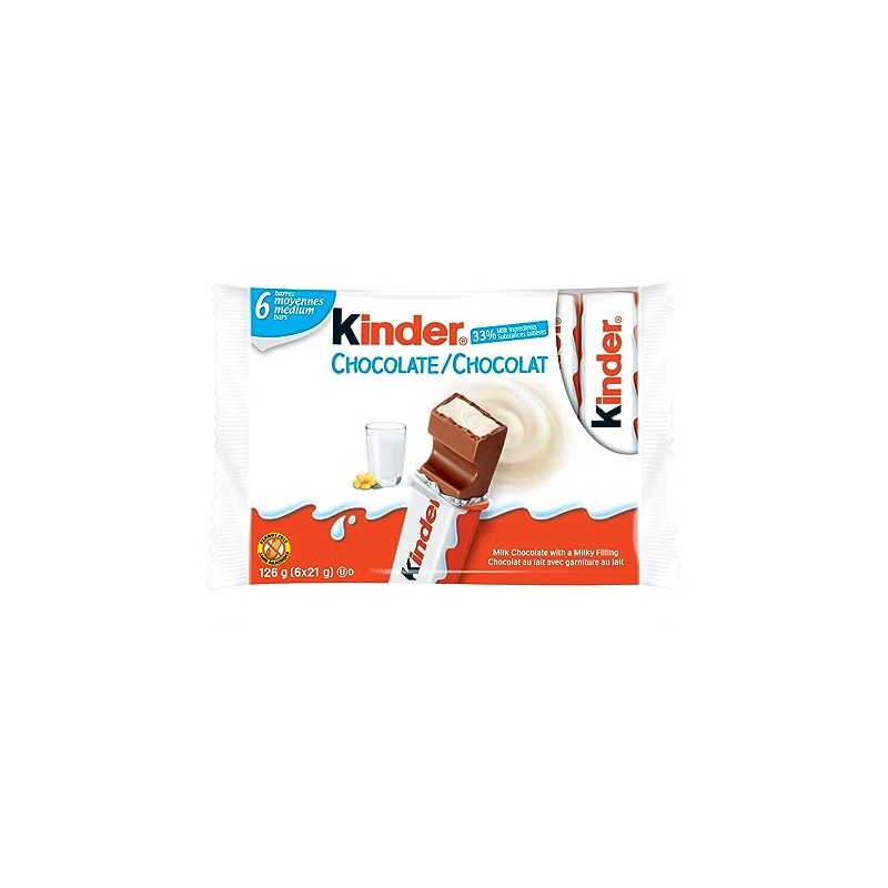 Kinder Chocolate Single Bars, 6-Pack. Individually Wrapped Milk Chocolate Bars