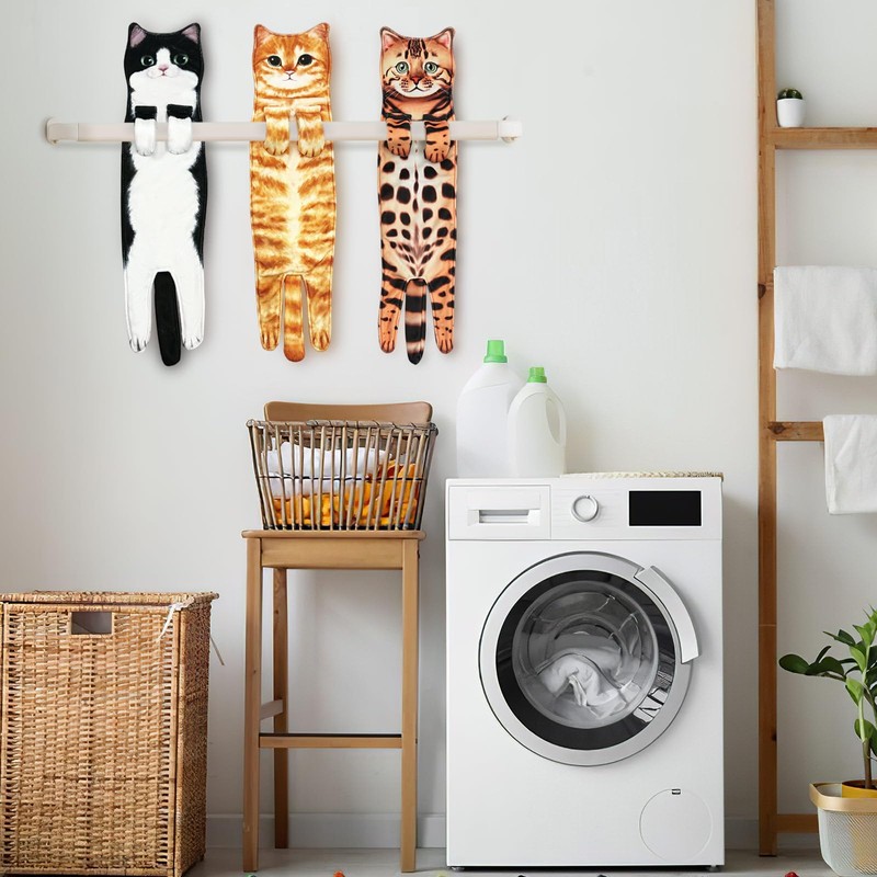PAT JUUMG Funny Cat Hand Towels for Bathroom Kitchen Decor