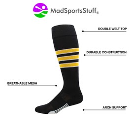 MadSportsStuff Dugout 3 Stripe Baseball Socks (Black/Gold/White, Medium)