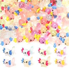 JUNEBRUSHS 50 Pcs Mini Resin Axolotls Glow in The Dark Axolotl Miniature Figurine Luminous Ornament for DIY Crafts Garden Landscape Dollhouses Party Decorations