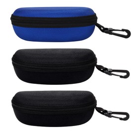 molshine 3 Piece Portable Hard Shell Sunglasses Case, Glasses Case with Zipper and Hook for Women Men Travel Sports, Black & Blue & Black