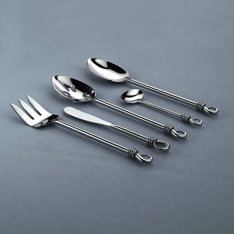 Gourmet Settings 5-Pieces Hostess Silverware Twist Collection Polished Metal Flatware