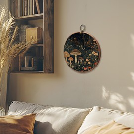 iEFEY Mushroom Wall Decor, Mystical Magical Enchanted Mushroom Forest Hanging Framed Canvas Wall Art, Vintage Fantasy Dark Moody Academia Woodland Decorations for Home Living Room Bedroom 10"x10"