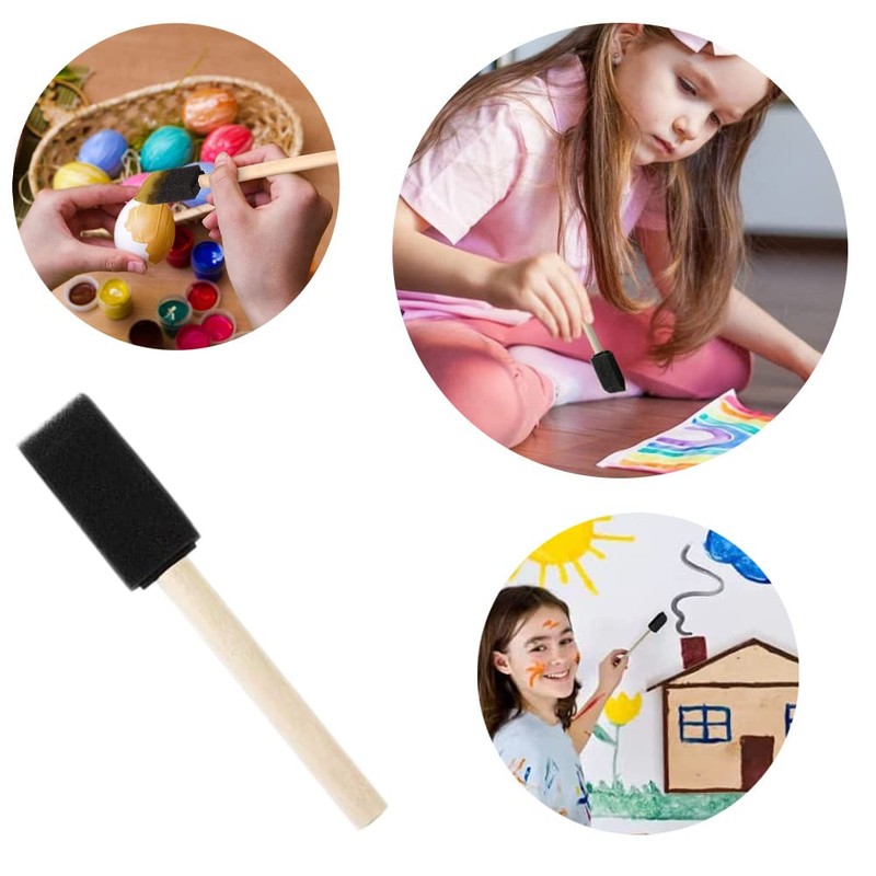 Pack of 10 Foam Brush Sponge Brushes with Wooden Handle