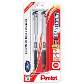 Pentel EnerGel Bolígrafo de Gel Líquido, Punto Fino, 0.7 mm, Cuerpo Plateado, Tinta Negra, Paquete con 2 Piezas, BL17BP2-A