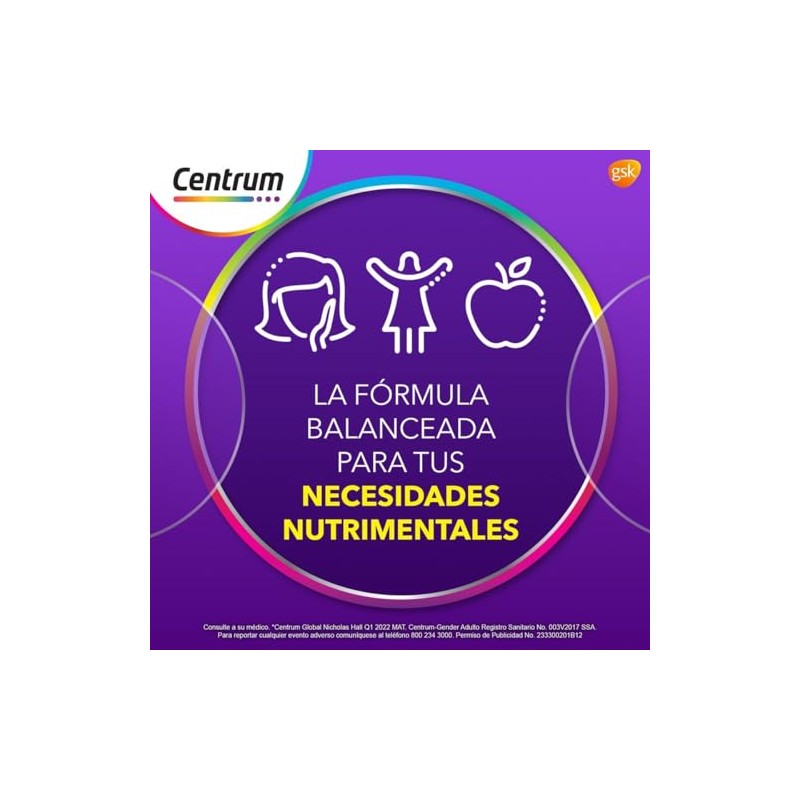 Centrum Multivitamínico Gender Adulto Mujer Com Magnesio Vitamina Retinol Zinc