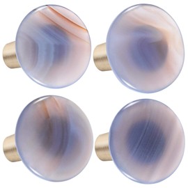 mookaitedecor Set of 4 Natural Agate Round Crystal Cabinet Knobs with Screws, 30mm Crystal Stone Drawer Knobs Handles Pulls for Cupboard Wardrobe Kitchen Decorative Brass Knobs Calendar Wall Hanger