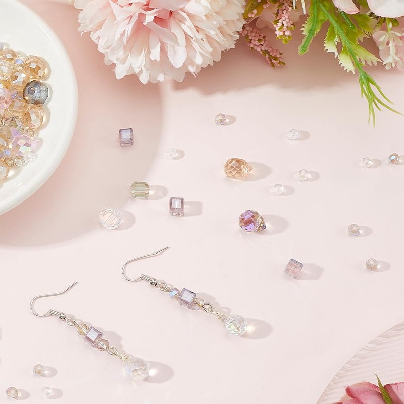 PONABEADIY Faceted Crystal Glass Transparent Beads for Bracelet Making
