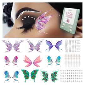 Waveaura Face Jewels Stick on Face Gems Stick on Earrings Hair Gems Rave Accessories for Women Hair Jewels Butterfly Tattoos Face Stickers Festival Rhinestones for Makeup Face Glitter Hair Jewelry