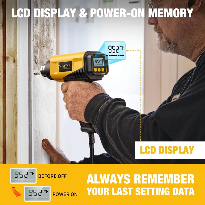 SEEKONE 1800W Heat Gun with LCD Digital Display Compact Design