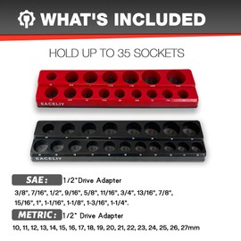 EACELIY 2Pcs 1/2" Magnetic Socket Organizer Set,SAE & Metric Socket Holder Kit, Socket Trays，holds 35 Deep and Shallow 1/2" Sockets(sockets not included)