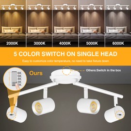 VANoopee 5-Color 4 Light LED Track Lighting Fixtures Ceiling for Kitchen, Dimmable Track Lighting Kit, Ceiling Spotlight Flush Mount Adjustable Directional Spot Lights Indoor, White CRI90 2400lm 30W