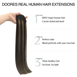 DOORES Real Hair Extensions Seamless, Balayage Natural Black to Light Blonde 45 cm 18 Inches 7 Pieces 110 g Remy Human Clips in Hair Extensions Polyurethane (PU) Clip in Extensions Straight Thick Hair