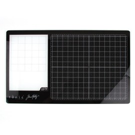 Tim Holtz Glass Cutting Mat - Left Handed Work Surface with 12x14 Measuring Grid and Palette for Paint, Ink, and Mixed Media - Art and Craft Supplies