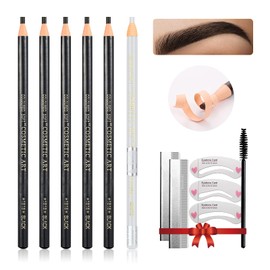 LSxia Waterproof Eye-Brows Pen-cil Set, Pull Cord Peel-off Eyebrow Pencil Microblading Eyebrow Pen Supplies Kit, White Eye-Liner Pencil and Eyebrows Tool Tattoo Makeup For Marking (5+1 Black)