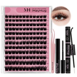 Mayhug Eyelash Extensions Set, 3D Volume Eyelash Extension, 144 Pieces, Artificial Eyelashes Set, 10-18 mm, D Curl Eyelash Clusters Set with Eyelash Glue and Eyelash Applicator (Fabuluxe Set)