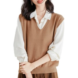 BN One Select BN275 Women's Knit Vest, Spring/Autumn, Beautiful, V-Neck Top, Women's Clothes, 9 Colors, S - L, apricot, L