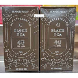 Trader Joe's Decaffeinated Black Tea 40 Tea Bags 3.2oz 90g (Two Boxes)