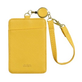 Pass Case with Reel Top Mounting Type (Yellow), Strap Included, ID Card Holder, Reel ID Card Case, Thin 2 Card Storage, Pass Case, Women's, Men's, IC Card, Commuter Pass Box (Yellow)