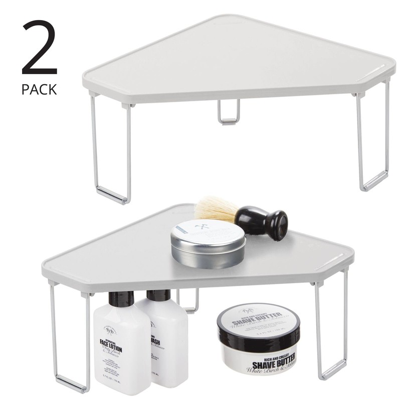 mDesign Plastic/Steel Corner Stackable Rack, Storage Organizer Shelf for Bathroom,