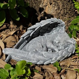 [Angel Cat Statue Memorial] Memorial Gifts for Cat Lost - Angel Cat Statue, Sleeping Statue Memorial Stone Grave MarkerColor: Gray, Size: M