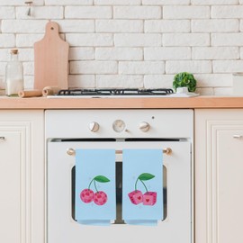 Cherry Bathroom Kitchen Decor, Cherry Kitchen Towels Set of 2, Hot Pink Preppy Hand Towels for Bathroom, Funky Trendy Dish Towels for Kitchen, Preppy Kitchen Bathroom Decor, 16x24 Inches (Blue)