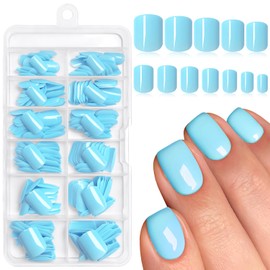 AddFavor Blue Press on Nails Short Fake Nails, 240pcs Acrylic Nails Press ons False Nails Short Press on Nails Square Glue on Nail Presson with Adhesive Tab for Women Fingernail Girls
