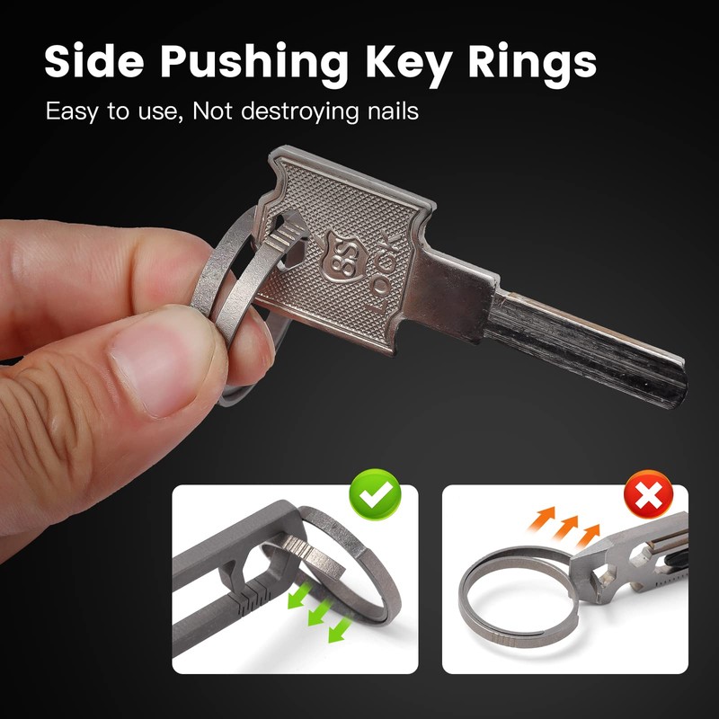 TIKIDESIGN Titanium Key Rings, 30/25/19 mm Key Ring with Side