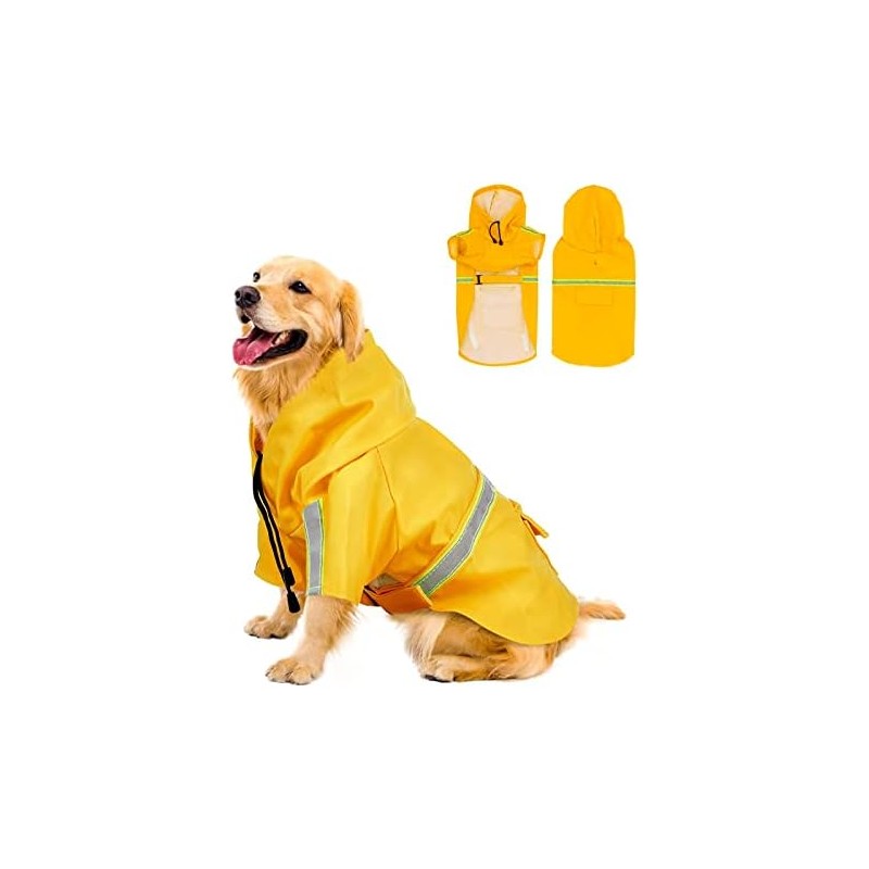 Impermeable para Perros con Capucha con Rayas Reflectantes，Ajustable，Resistente al Agua,