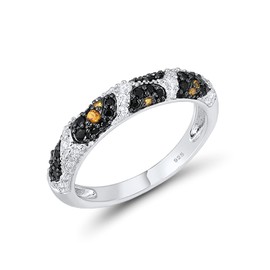 Santuzza 925 Sterling Silver Ring Python Pattern Black Spinel White Cubic Zirconia Rings (6)