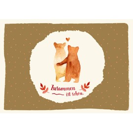 Gutsch Verlag Postcards Love Bear Couple Watercolour Design with Heart and Saying Together is Beautiful for Romantic Occasions such as Valentine's Day Anniversary or Simply to Express Affection