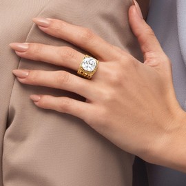 14K Gold Over Sterling Silver Statement Rings With 13.5 TCW Cubic Zirconia Granule Multi Strand Ring, Gold Rings, Gifts For Women, Aesthetic Jewelry, Rings For Women, Gold Jewelry For Women Size 7