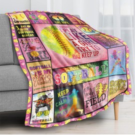 Softball Blanket Softball Present for Girls, Flannel Soft Warm Plush Sport Softball Throw Blanket for Girls Boys Teens Kids Softball Lovers All Season Couch Sofa Bed Living Room Decor 50"x60"