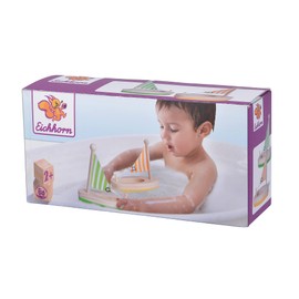 Eichhorn - Floating wooden boats, two floating wooden boats in two different colours, 11 cm long, made of birch and pine wood, from 2 years