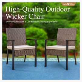 Sophia & William Patio Chairs Set of 2, 2 Pcs Lightweight Rattan Outdoor Dining Chairs, All-Weather Wicker Dining Chairs with Seat Cushions
