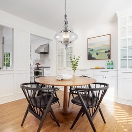 BHBYEDYCK Chrome Large Pendant Adjustable Hanging Ceiling Fixture with Clear Glass Shade Modern Pendant Light, 15.74 Inches Wide for Dining Rooms, Kitchens, Hallways, Stairwells