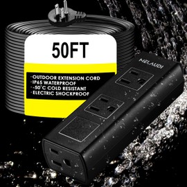 Outdoor Power Strip Weatherproof, 50FT Heavy Duty Outdoor Extension Cord - 3 Outlets - Waterproof Surge Protector, Shockproof Overload Protection Electrical Outlet, Industrial/Home Power Strip