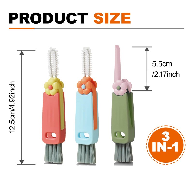 3 Pcs 3-in-1 Cup Lid Crevice Cleaning Brush, Portable Multifunctional