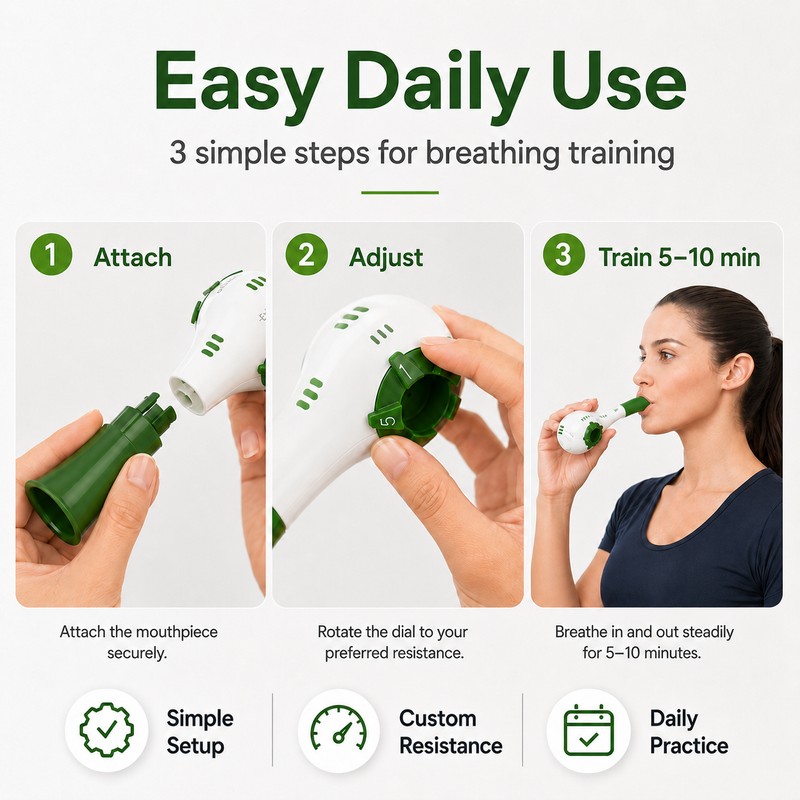 Adjustable Resistance Breathing Trainer – Portable Respiratory Muscle Exercise Tool
